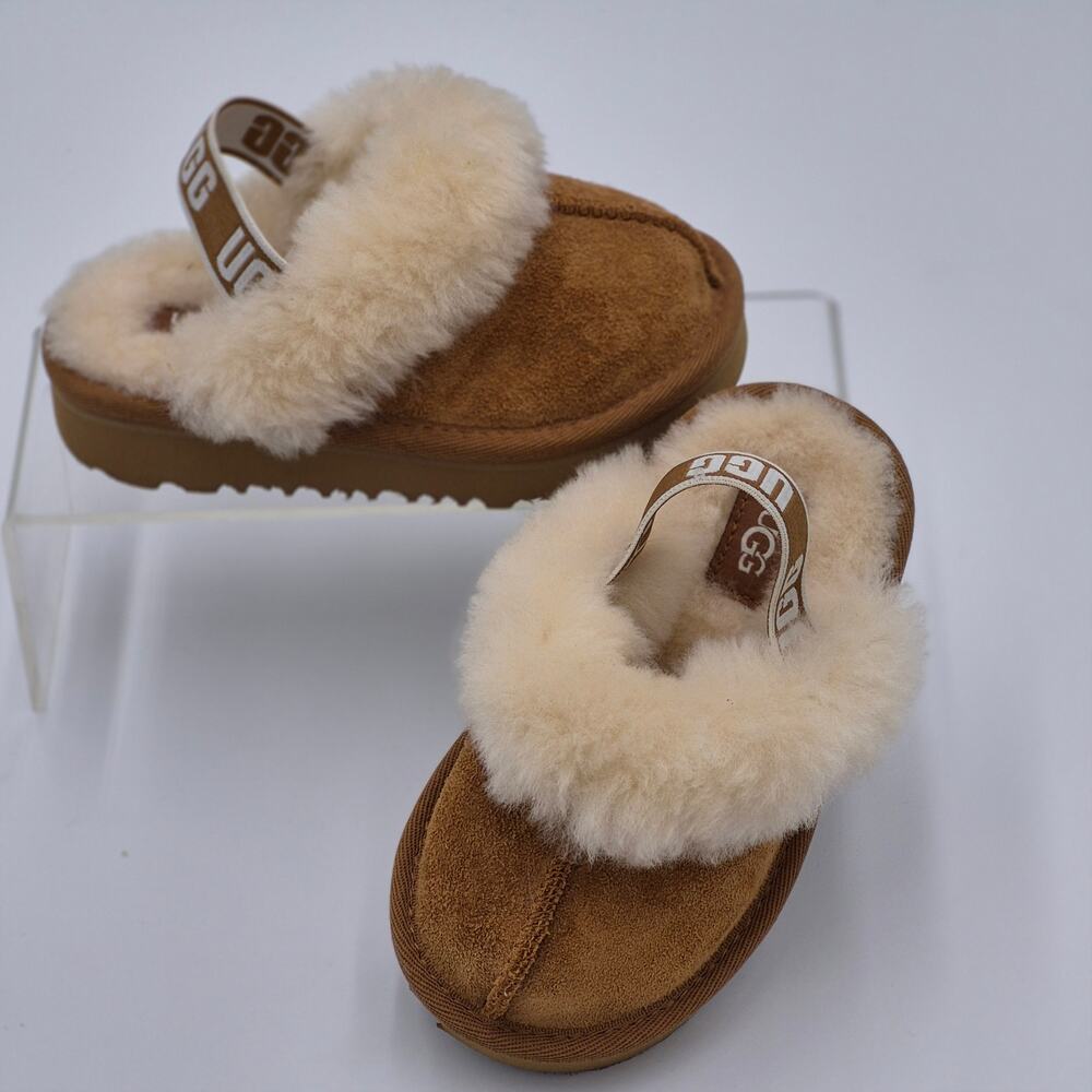 UGG Funkette Kids Slippers Chestnut Suede Comfort Slingback Size 7 S0091